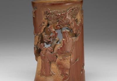 图片[3]-Carved bamboo brush pot on the story of Bodhidharma, 17th century, late Ming to early Qing dynasty-China Archive